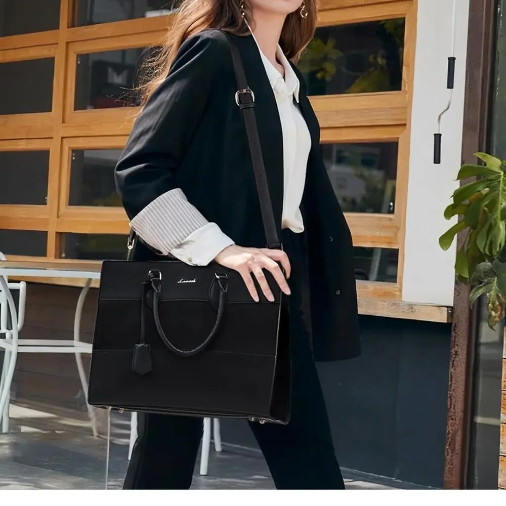Lovevook Colorblock Vegan Leather Laptop Briefcase Tote Bag